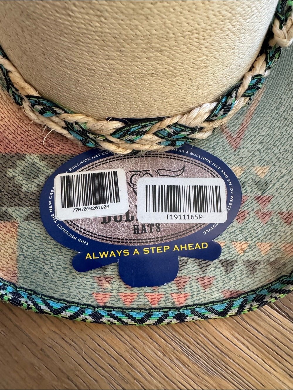 Southwestern Pattern Straw Cowboy Hat with Braided Trim - Picture 3 of 9